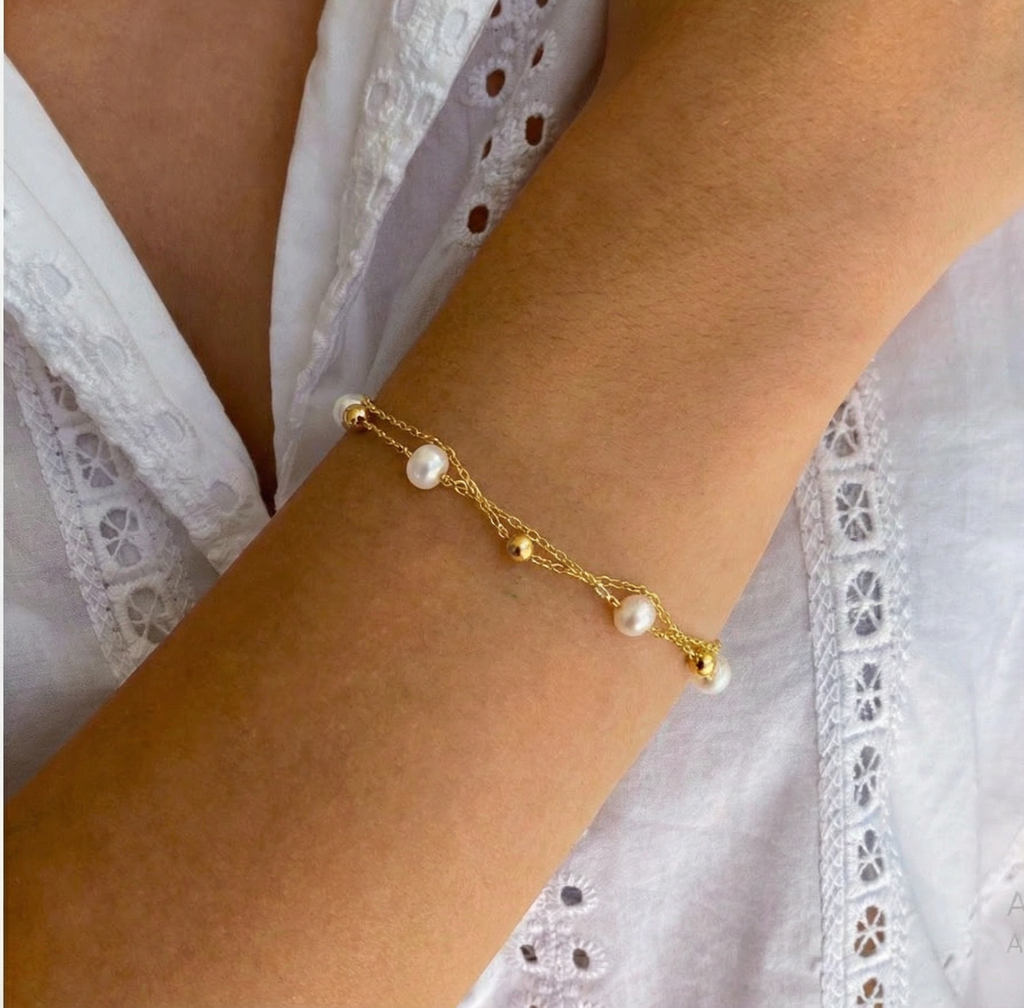 Bracelet Aube en perles d’eau douce – Argent 925 doré or 14K, hypoallergénique