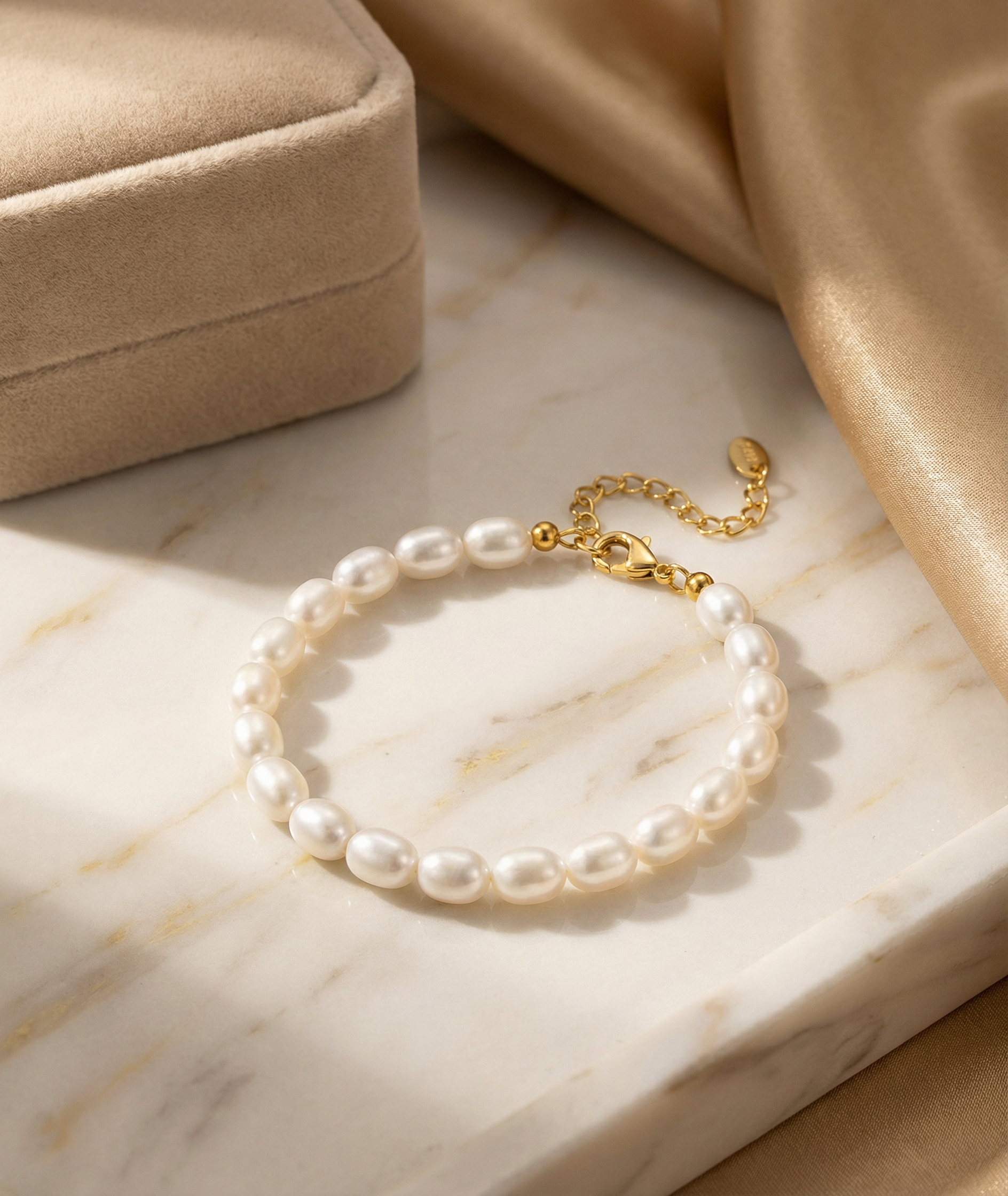 Parure Lune – Collier & bracelet en perles d’eau douce, argent 925 doré or 14K, hypoallergénique