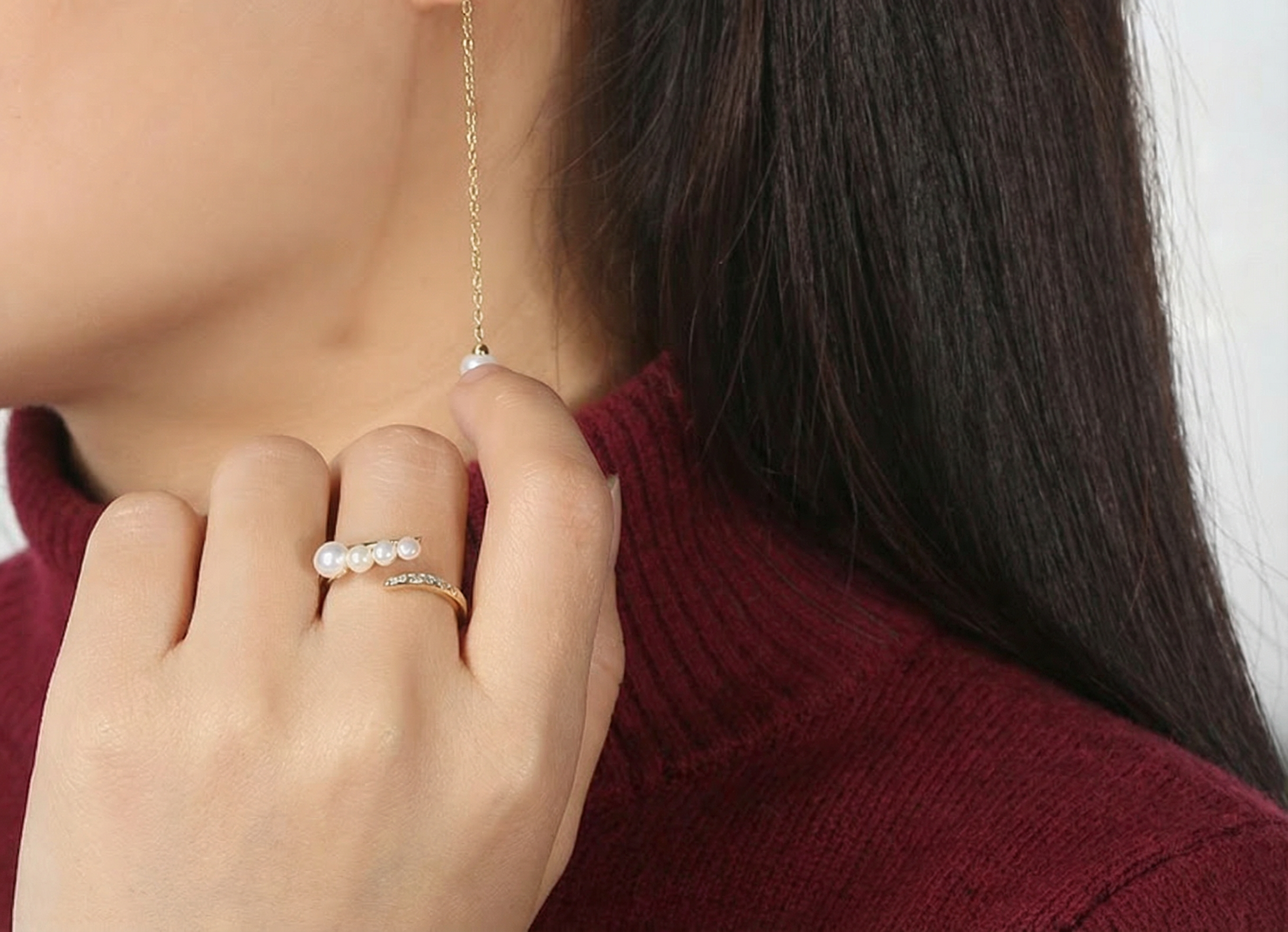 Bague Éclat en perles d’eau douce & zircons – Argent 925 doré or 14K, ajustable