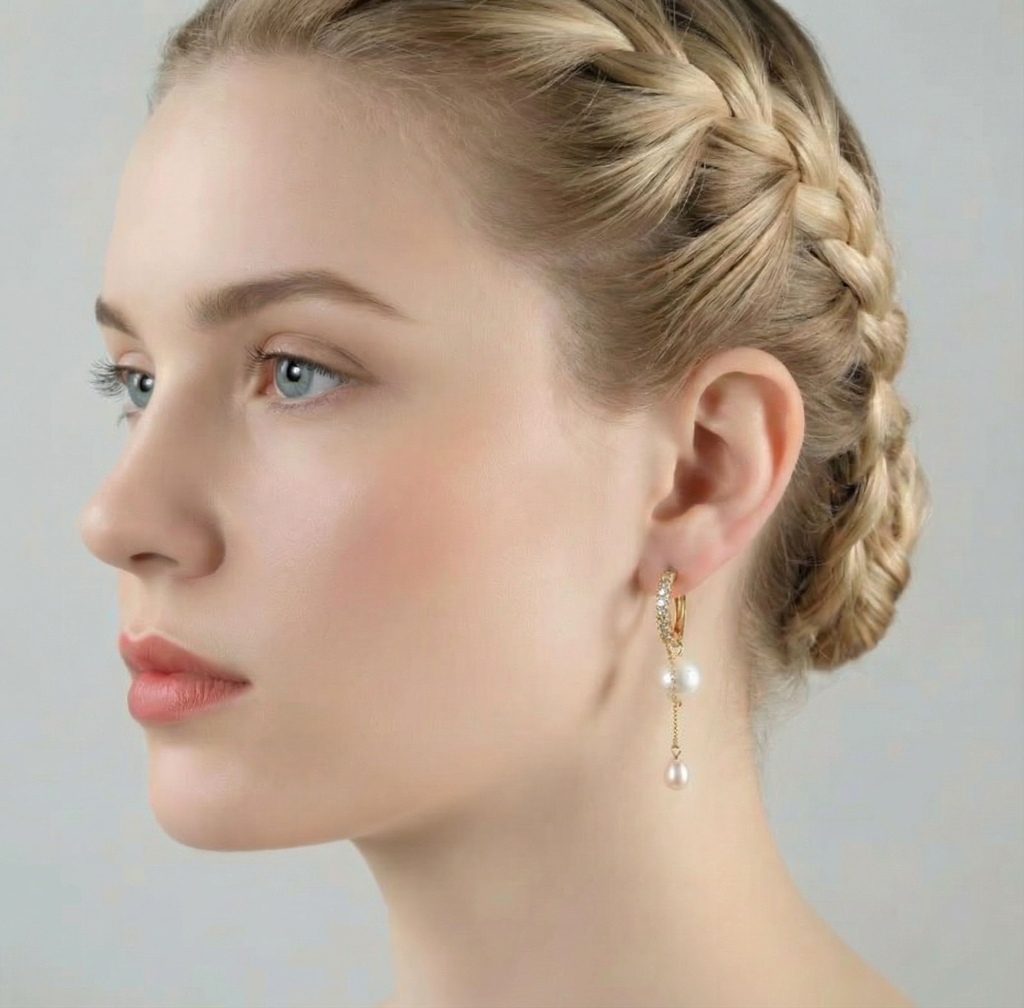 Boucles Aurore Cascade en perles d'eau douce & zircons – Argent 925 doré or 14K