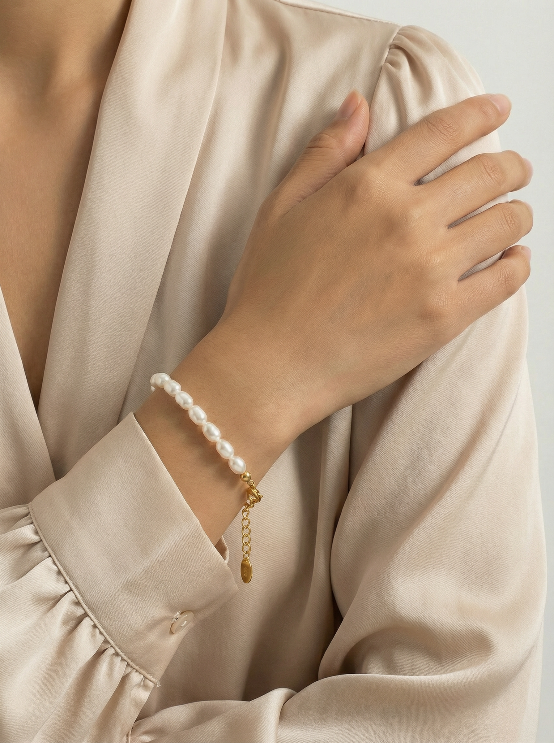 Bracelet Lune en perles d’eau douce – Argent 925 doré or 14K, hypoallergénique