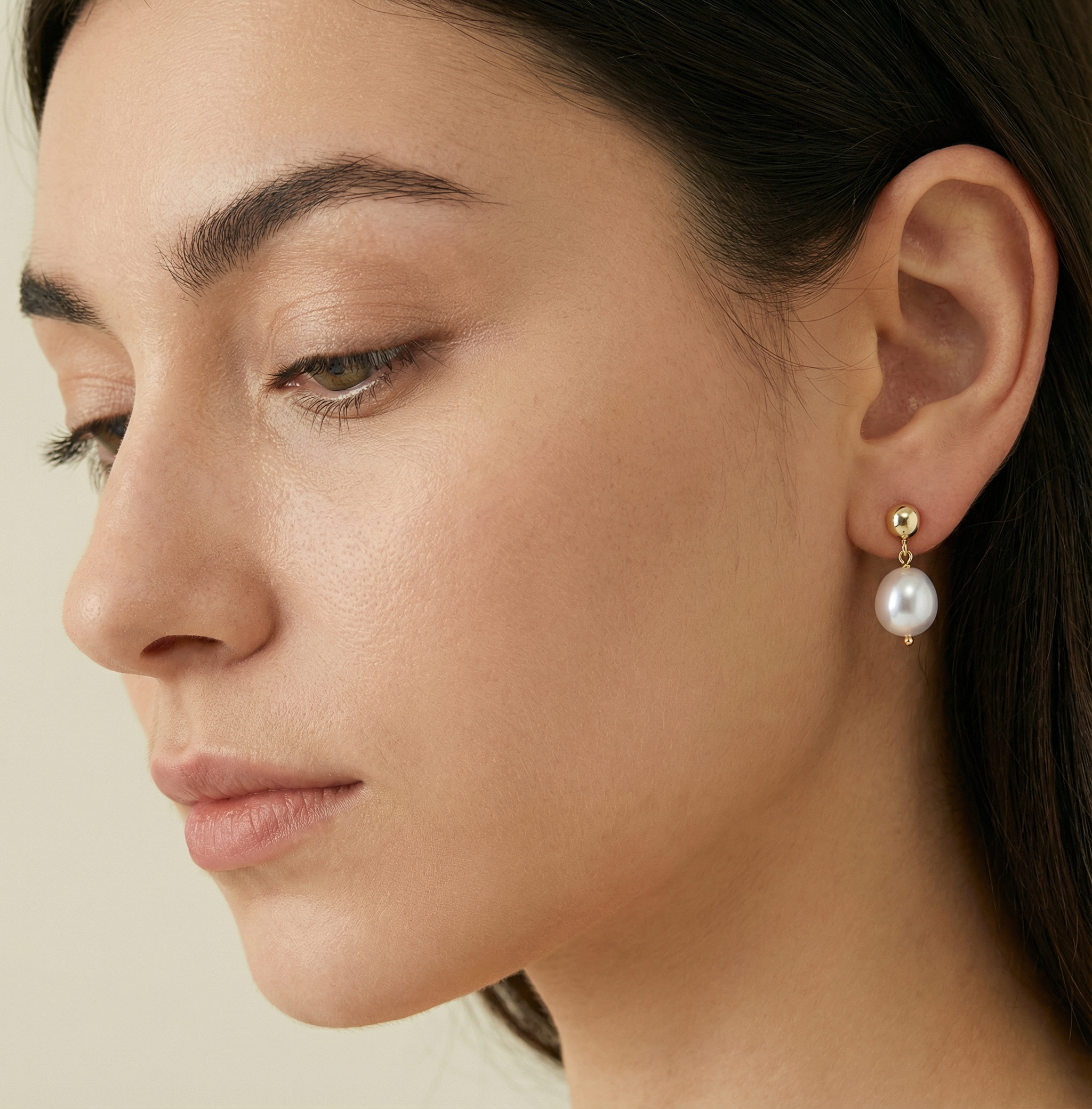 Parure Aube – Collier & boucles en perles d’eau douce baroques, argent 925 doré or 14K