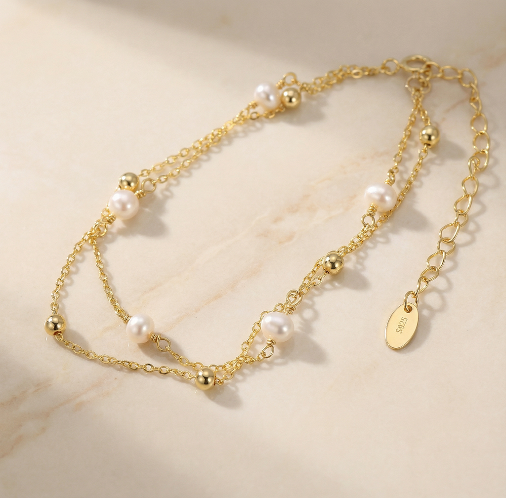 Bracelet Aube en perles d’eau douce – Argent 925 doré or 14K, hypoallergénique